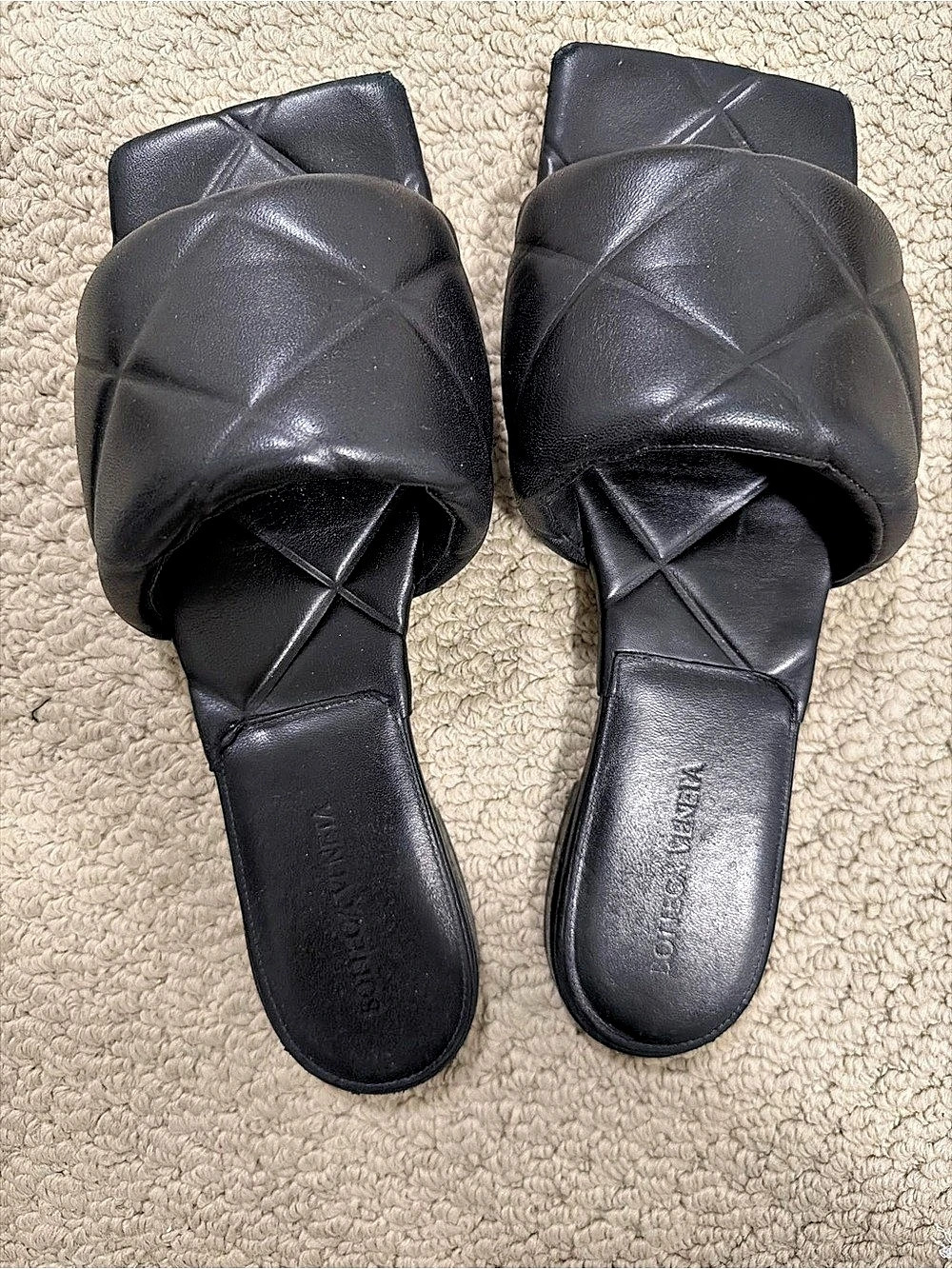 Bottega Veneta Lido Quilted Slide Sandals in Black